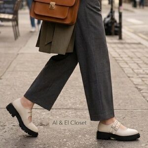 BC Footwear Seek & Destroy Cream Vegan Leather Platform Mary Janes Size 7 NIB